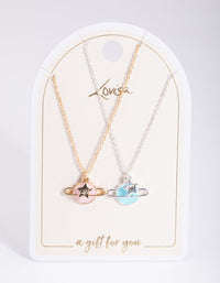 Mixed Metal Best Friend Saturn Necklace Pack - link has visual effect only