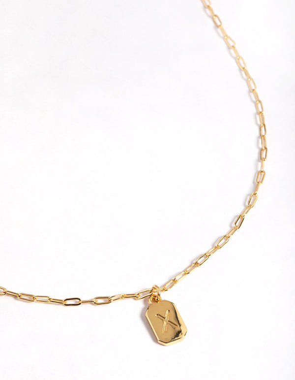 Letter G Gold Plated Rectangle Pendant Initial Necklace
