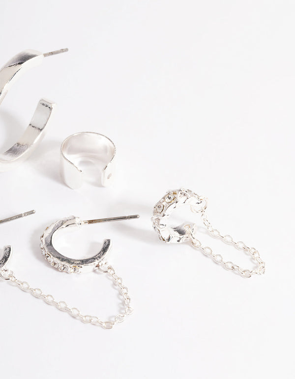 Silver Diamante & Plain Mix Stud & Earring 6-Pack