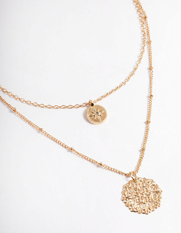 Gold Filigree Double Row Necklace