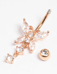 Rose Gold Plated Surgical Steel Butterfly Crystal Belly Ring - link has visual effect only