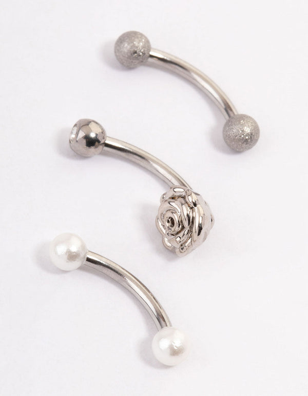 Surgical Steel Rose & Faux Pearl Barbell Pack
