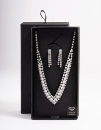 Diamond Simulant Rhodium Drop Earring & Necklace Set - link has visual effect only