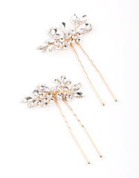 Gold Crystal Leaf Hair Pins Pack - link has visual effect only