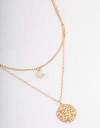Gold Freshwater Pearl & Ornate Disc Necklace - link has visual effect only