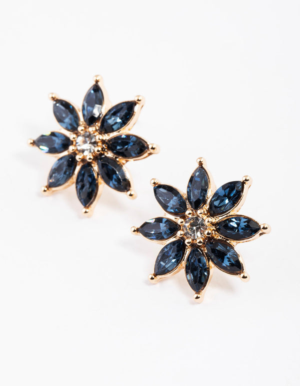 Blue Marquise Daisy Stud Earrings