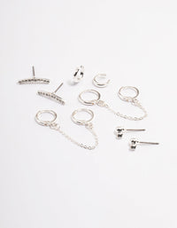 Silver Diamante Huggie Chain Earrings 5-Pack - link has visual effect only