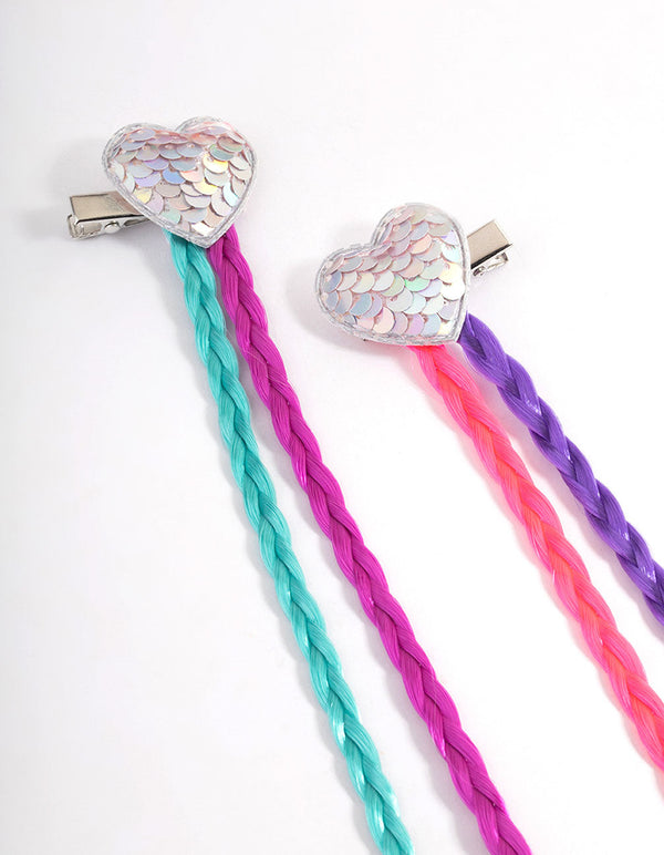 Kids Mixed Metal Faux Heart Braided Hair Clips Pack
