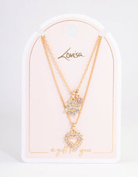 Pink Diamante Flower & Heart Layered Necklace - link has visual effect only