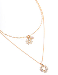 Pink Diamante Flower & Heart Layered Necklace - link has visual effect only