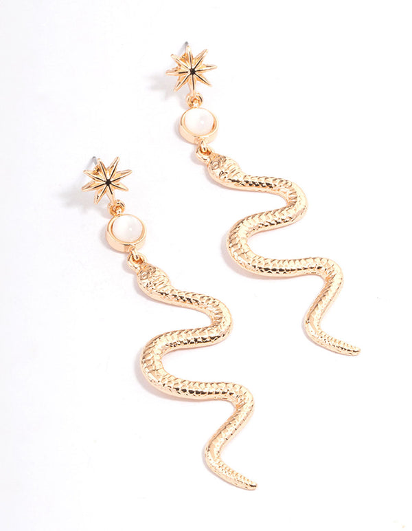 Gold Spike Snake Drop Earrings