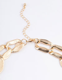 Gold Chunky Hammered Chain Link Necklace - link has visual effect only