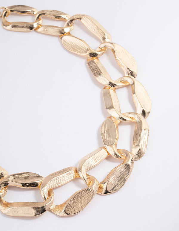 Gold Chunky Hammered Chain Link Necklace
