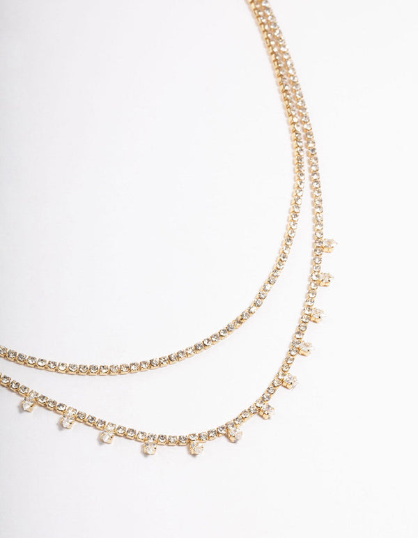Gold Plated Diamante Double Layer Choker