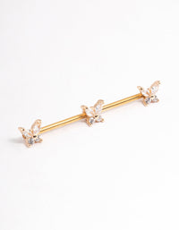 Gold Plated Surgical Steel Triple Butterfly Industrial Bar - link has visual effect only