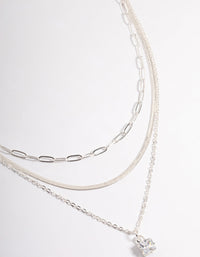 Silver Plated Square Cubic Zirconia Drop Chain Necklace - link has visual effect only