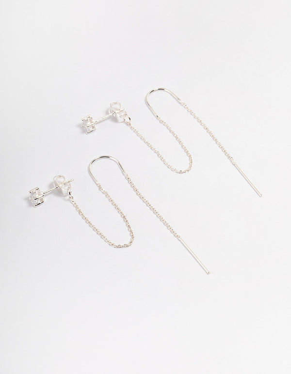 Silver Diamante Chain Threader Drop Earrings