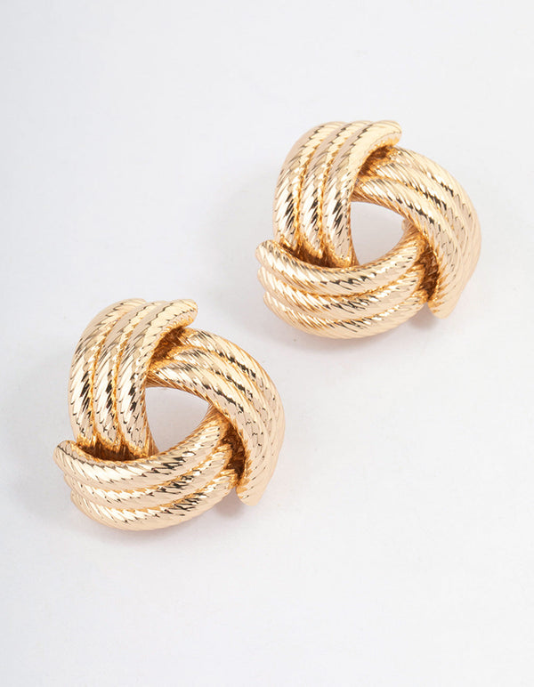 Gold Statement Textured Stud Earrings