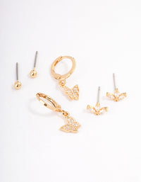 Gold Plated Cubic Zirconia Butterfly Huggie Earrings Pack - link has visual effect only
