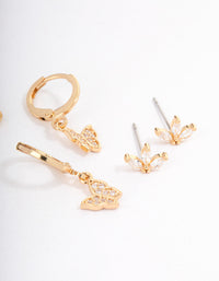 Gold Plated Cubic Zirconia Butterfly Huggie Earrings Pack - link has visual effect only