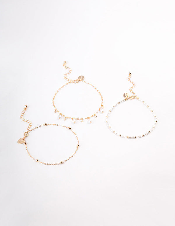 Gold Station Pearl & Diamante Anklet Pack