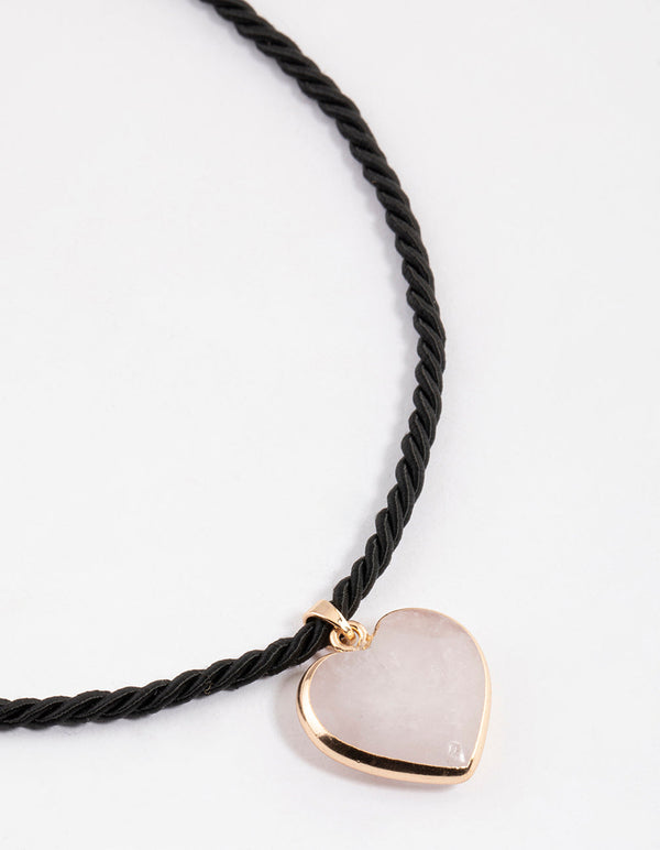 Rose Quartz Heart Twisted Cord Pendant Necklace