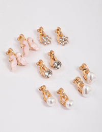 Gold Garden Motif Clip On Earrings 5-Pack - link has visual effect only