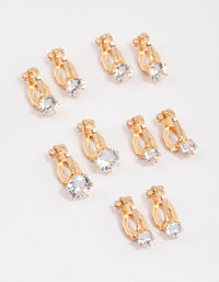 Gold Graduating Diamante Clip On Earrings 5-Pack - link has visual effect only