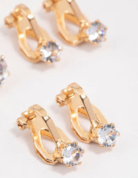Gold Graduating Diamante Clip On Earrings 5-Pack - link has visual effect only