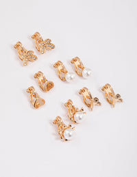 Gold Pretty Motif Clip On Earrings 5-Pack - link has visual effect only