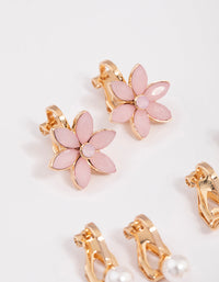 Gold Pretty Flower Clip On Earrings 5-Pack - link has visual effect only