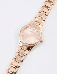 Rose Gold Coloured Diamante Detailed Link Watch - link has visual effect only