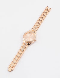 Rose Gold Coloured Diamante Detailed Link Watch - link has visual effect only