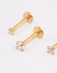 Gold Plated Surgical Steel Cubic Zirconia Stud Flat Back Pack - link has visual effect only