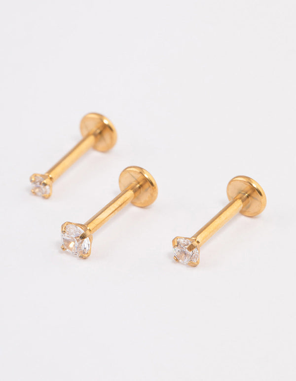 Gold Plated Surgical Steel Cubic Zirconia Stud Flat Back Pack