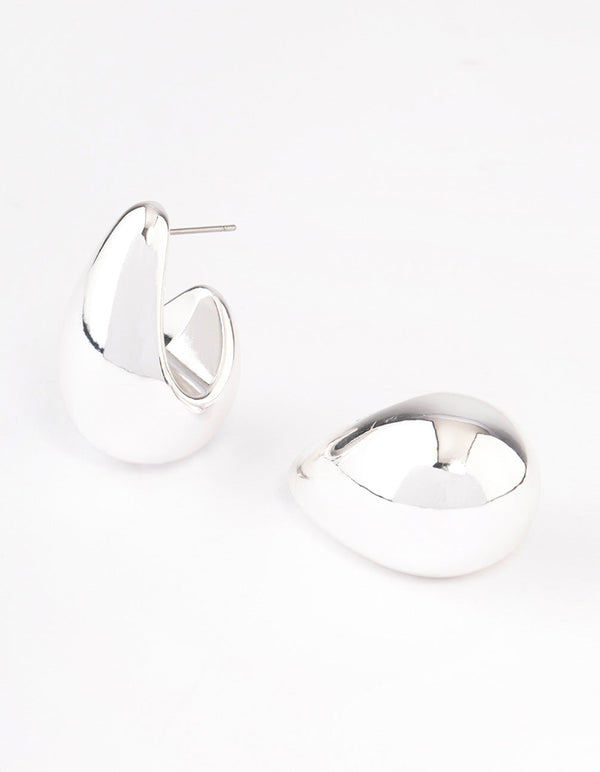 Silver Midi Pear Hoop Earrings