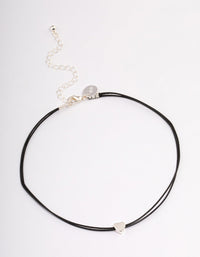 Silver Mini Heart Black Cord Choker - link has visual effect only