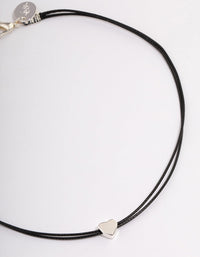 Silver Mini Heart Black Cord Choker - link has visual effect only