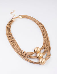 Gold Wax Cord Triangle Ball Necklace - link has visual effect only