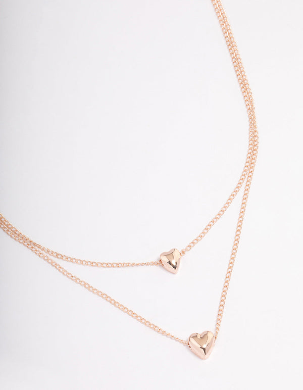 Rose Gold Heart Double Row Necklace