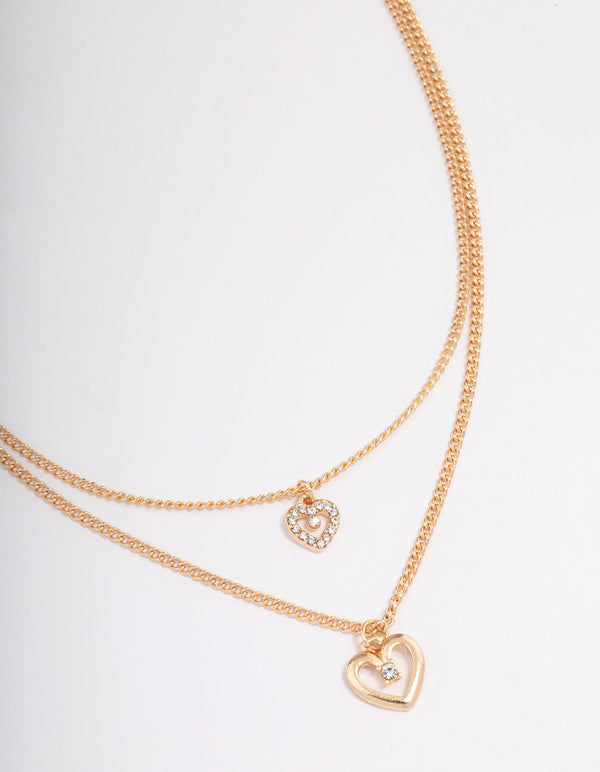 Rose Gold Double Chain Heart Diamante Necklace