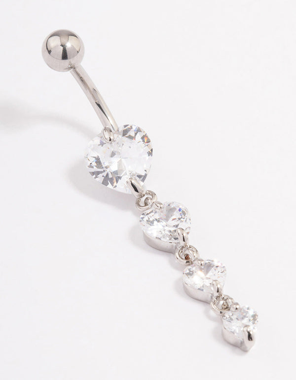 Surgical Steel Cubic Zirconia Heart Belly Ring