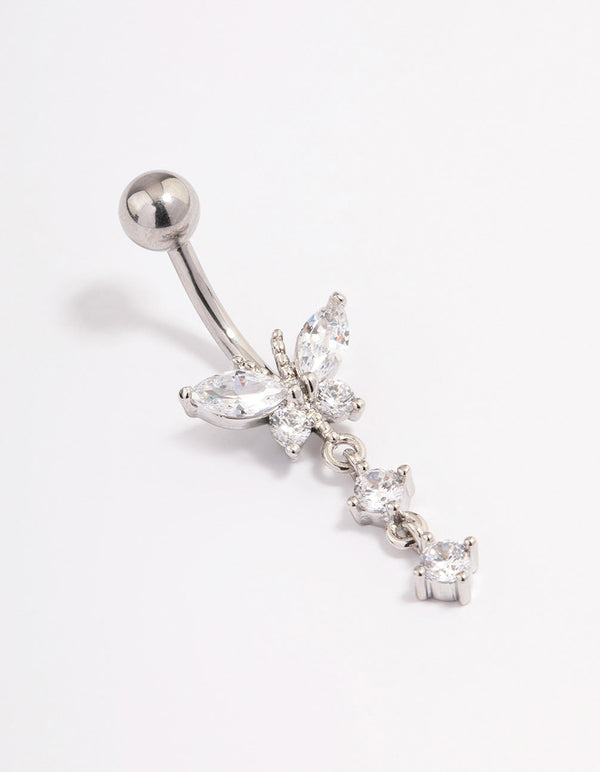 Surgical Steel Cubic Zirconia Butterfly Drop Belly Ring