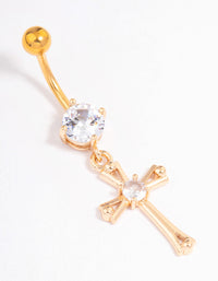 Gold Plated Surgical Steel Cubic Zirconia Cross Drop Belly Ring - link has visual effect only