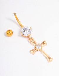 Gold Plated Surgical Steel Cubic Zirconia Cross Drop Belly Ring - link has visual effect only