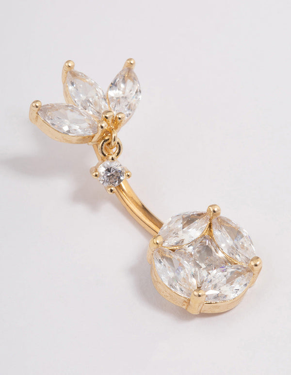 Gold Plated Surgical Steel Cubic Zirconia Triangular Fan Belly Ring