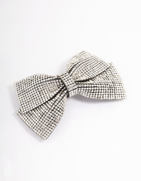 Fabric Diamante Bow Barette Clip
