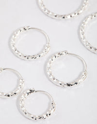Silver Graduated Textured Hoop Earrings Pack - link has visual effect only