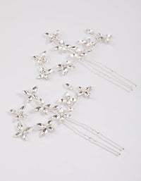 Silver Flower Leaf Diamante Hair Pin Pack - link has visual effect only