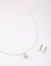 Silver Round Solitaire Necklace & Earring Set - link has visual effect only